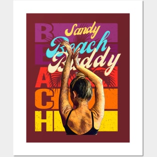 Sandy Beach Buddy (girl raised arms) Posters and Art